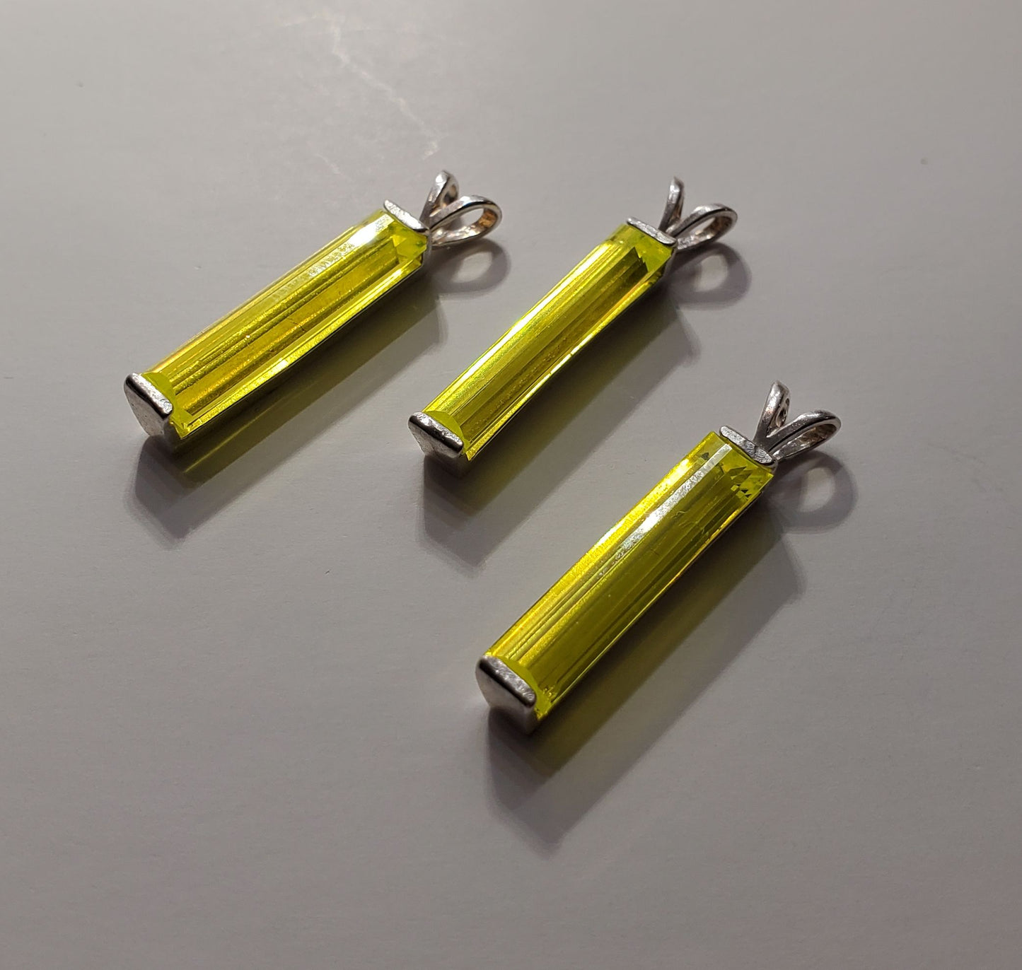 GAGG Pixel Pendants in Sterling Silver, Yellow Lumogarnet Scintillator (Day Glow Fluorescence, Slight Phosphorescence)