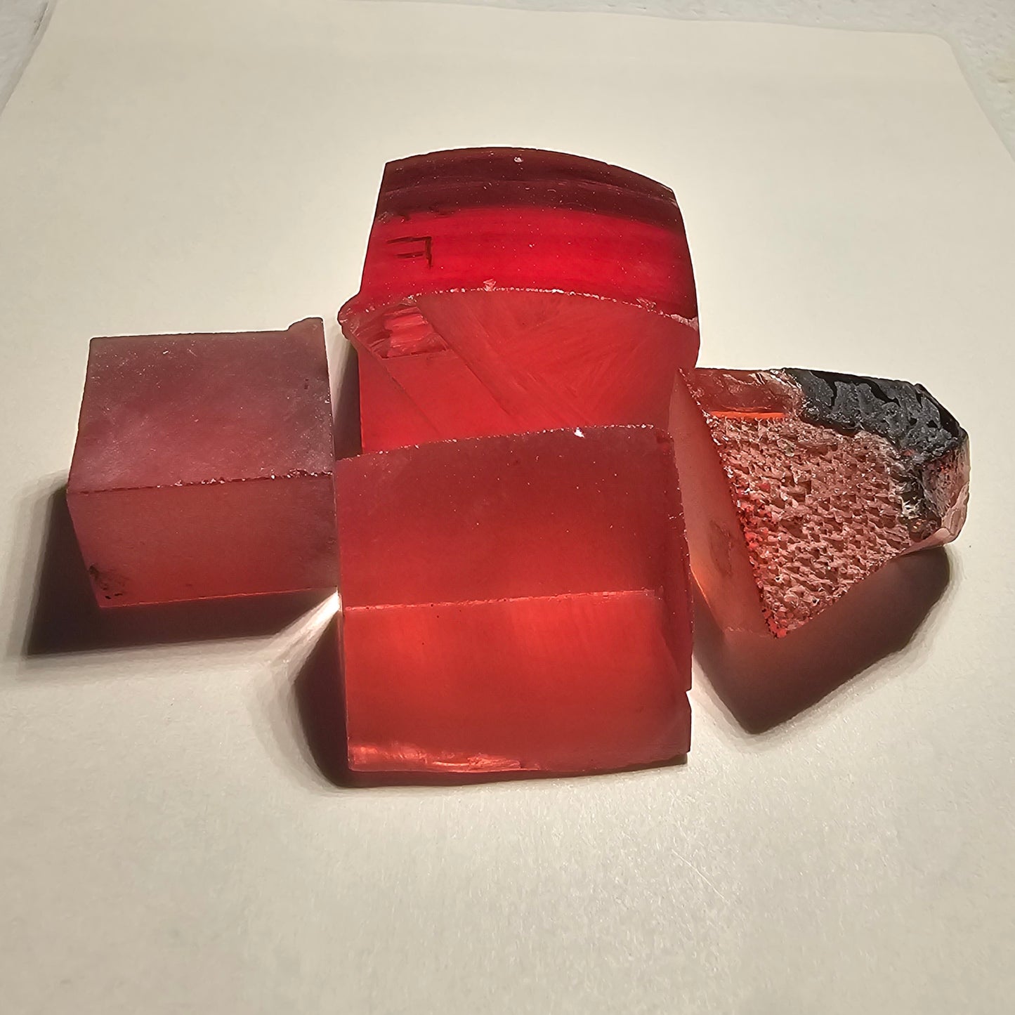 Deep Color Titanium Laser Sapphire Facet Rough Lab Created Crystals, Padparadscha