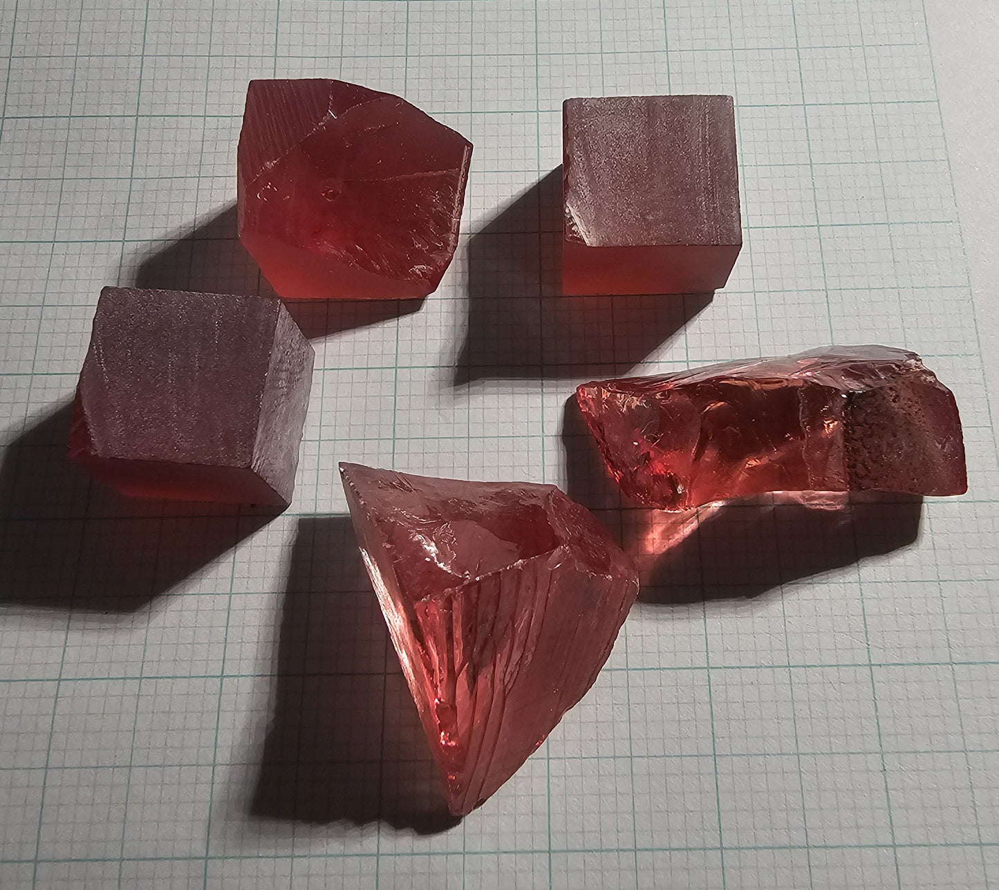 Deep Color Titanium Laser Sapphire Facet Rough Lab Created Crystals, Padparadscha