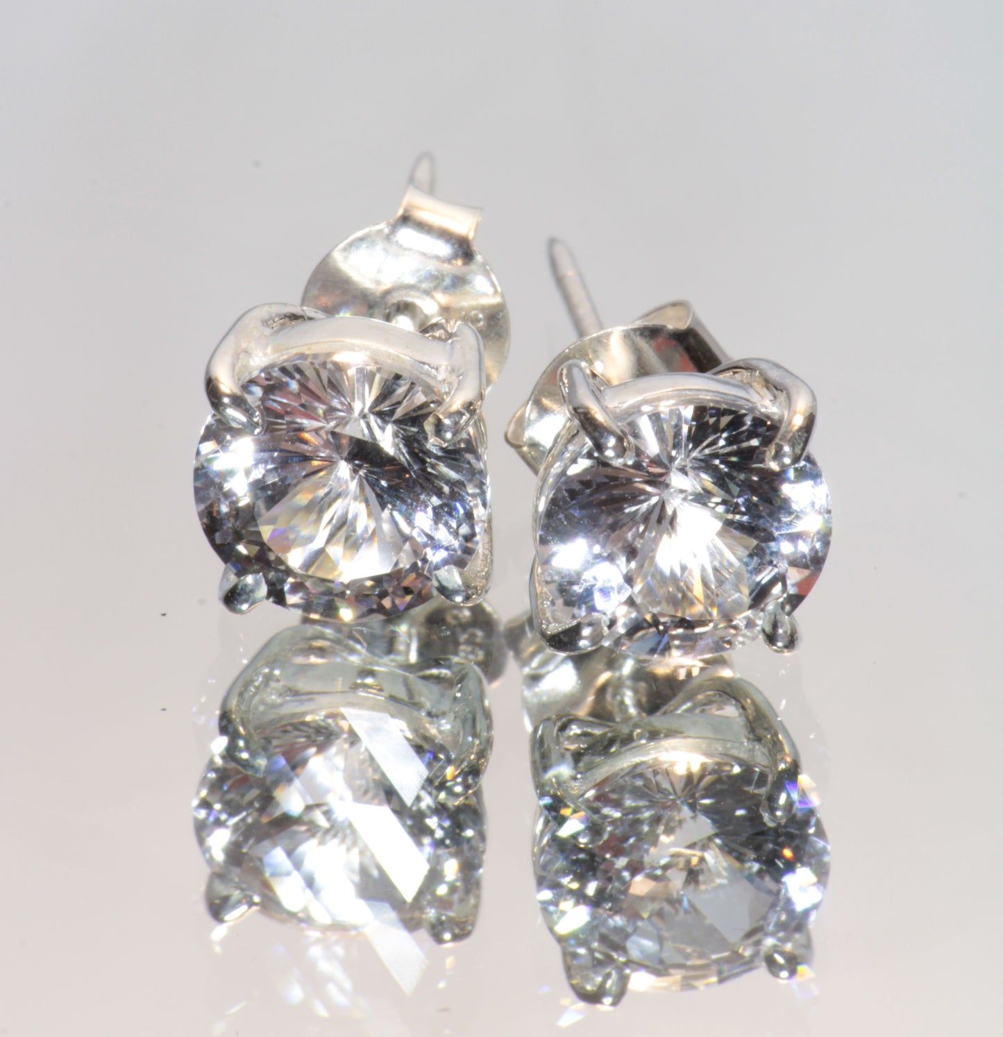 EOTS Cut F-35 Window and Round Cut Sapphire Earrings in Sterling Silver (F35 Gem)
