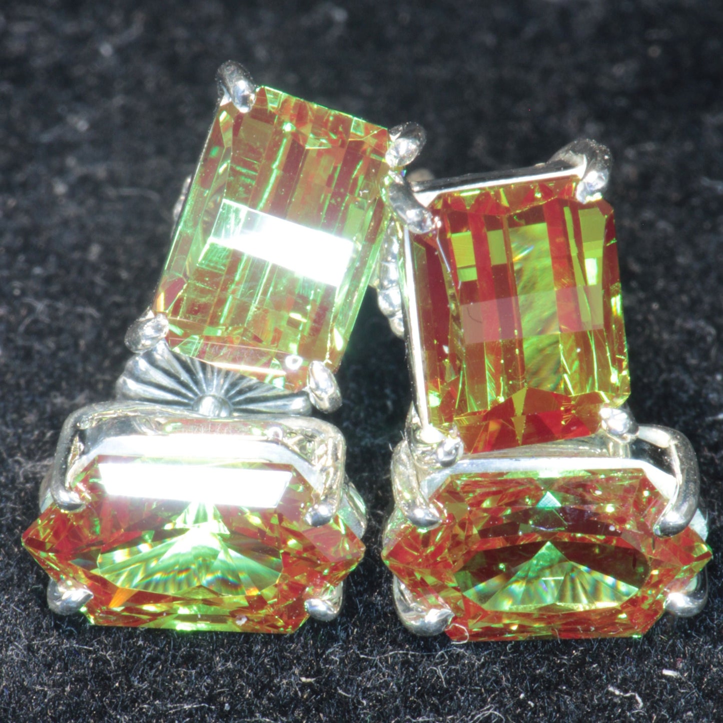 Christmas Garnet Earrings with Fancy Cuts (Pixel and Long Hexagon)