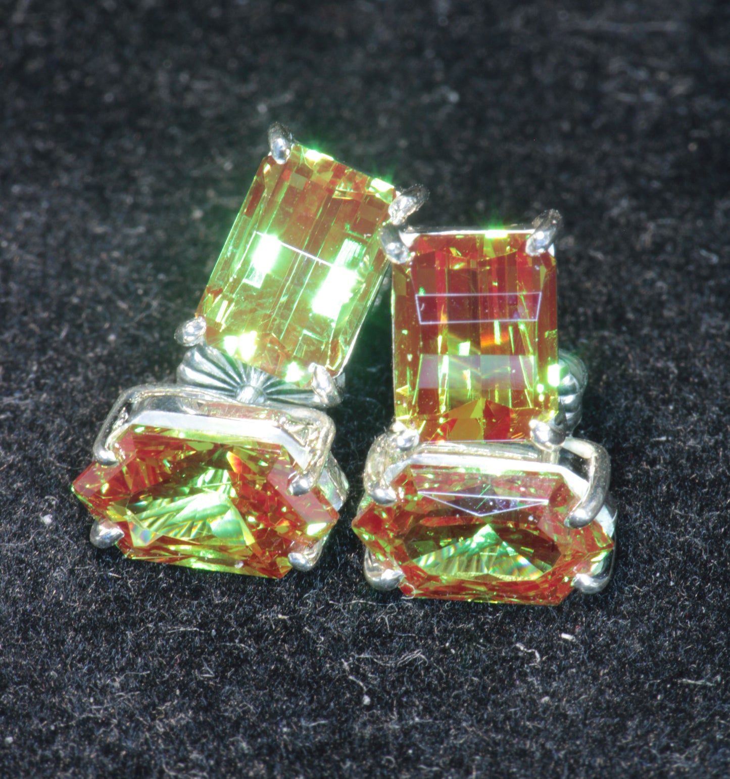 Christmas Garnet Earrings with Fancy Cuts (Pixel and Long Hexagon)