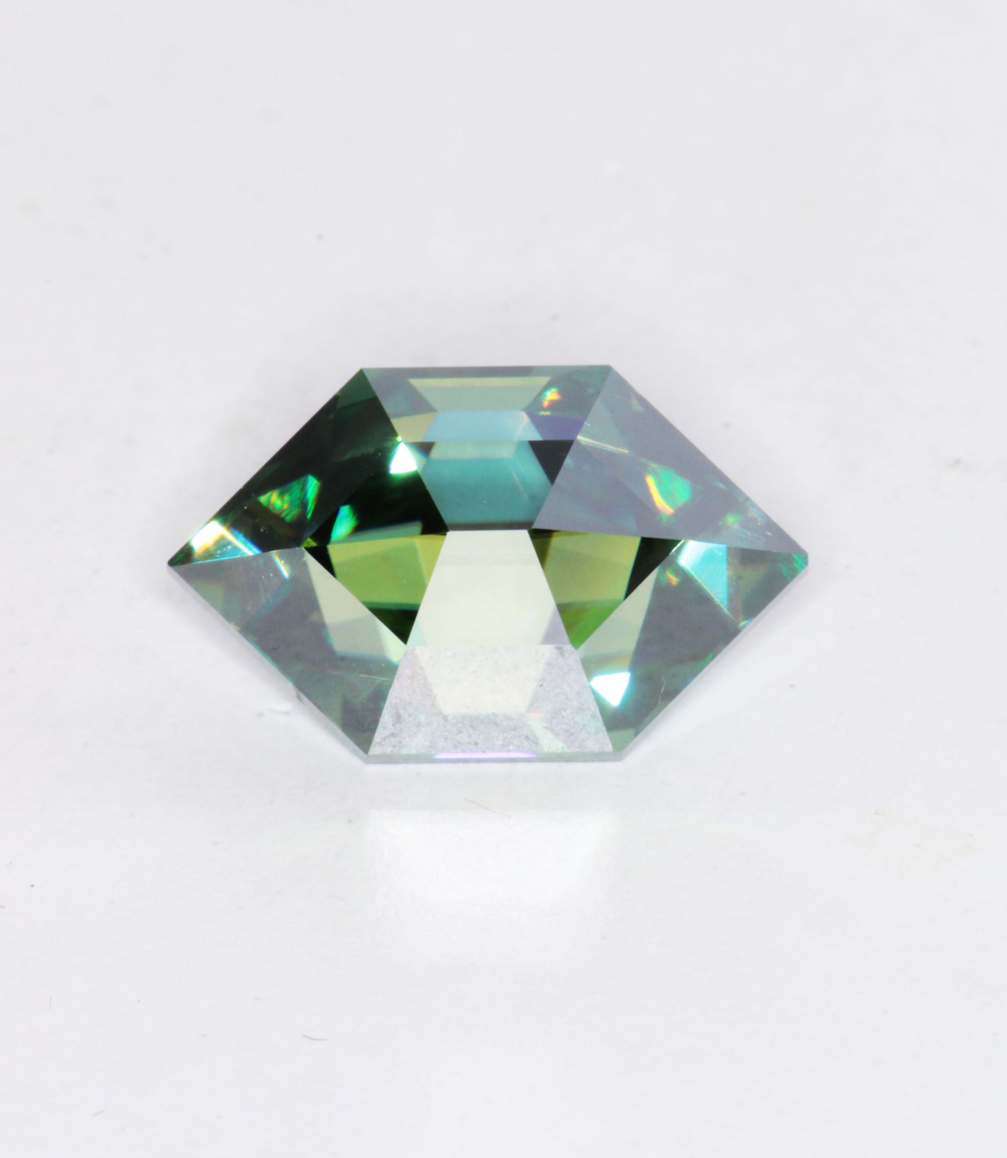 Dichroic Moissanite Custom Long Hexagon cut 8.9 ct