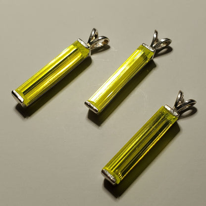 GAGG Pixel Pendants in Sterling Silver, Yellow Lumogarnet Scintillator (Day Glow Fluorescence, Slight Phosphorescence)