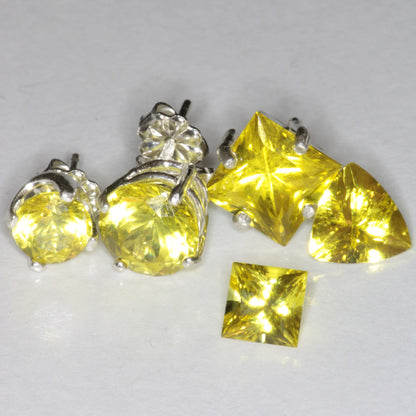 Yellow Sapphire Jewelry, Earrings Pendants and Rings, Czochralski Grown Crystals