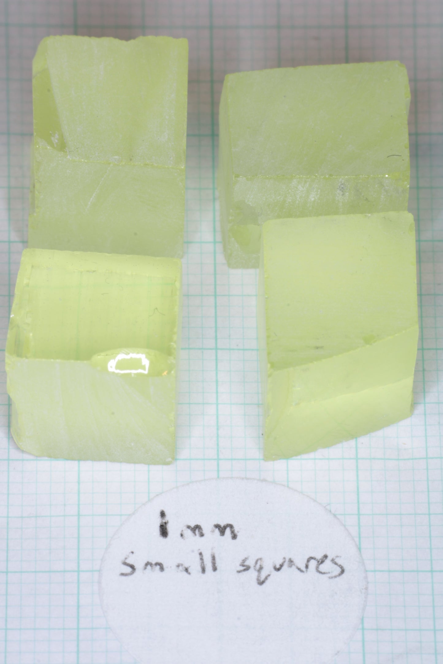 Ghost Garnet aka Pr:LuAG Lumogarnet Facet Rough Green with Orange Glow