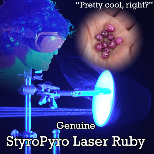 Glowing red rubies made by famous youtube StyroPyro with his laser!