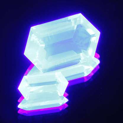 Rupee Cut Lab Fluorite Gems, Color Change Hyperfluorescent