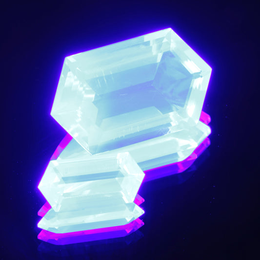 Rupee Cut Lab Fluorite Gems, Color Change Hyperfluorescent