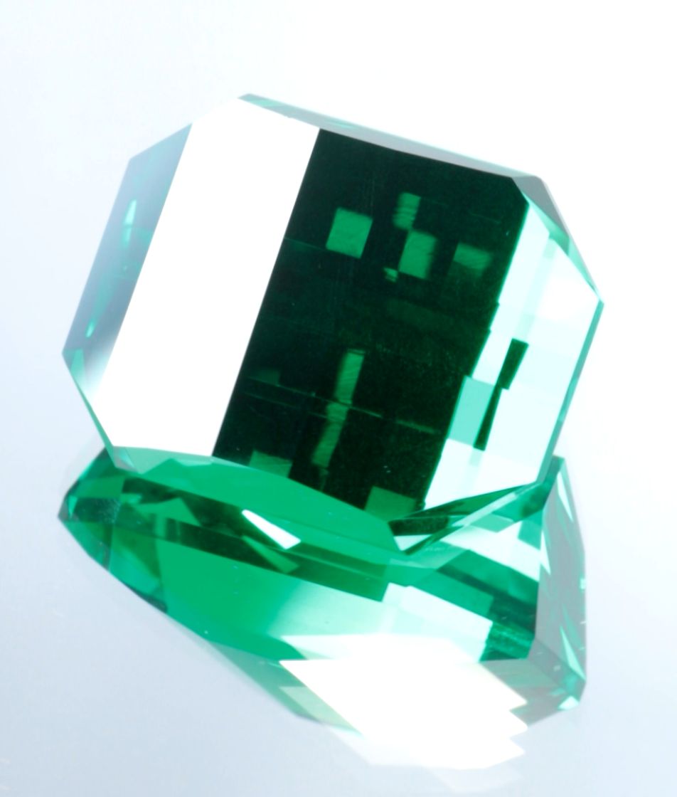 Pixel Cut Green Laser Garnet 87ct "Minecraft Emerald"